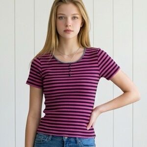 Swagger 90s Y2K Vintage Grunge Preppy Academia Clueless Womens Henley Top Medium